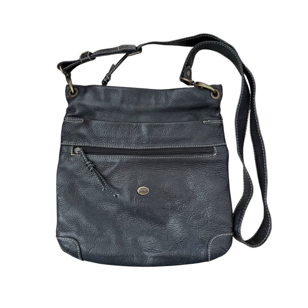 Avorio Black Genuine Pebbled Leather Crossbody Bag Made in Italy Elephant Logo